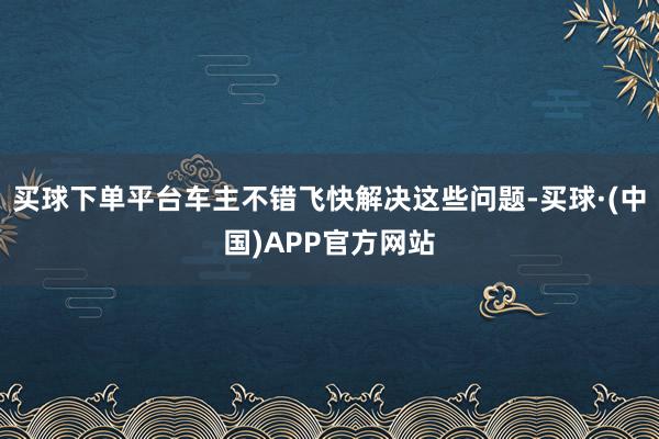 买球下单平台车主不错飞快解决这些问题-买球·(中国)APP官方网站